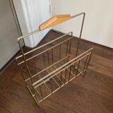 Vintage Magazine Rack in Brass and Wood, 1960s