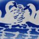 Hollow plate Moulin des Loups Hamage France, blue and white swan decoration.