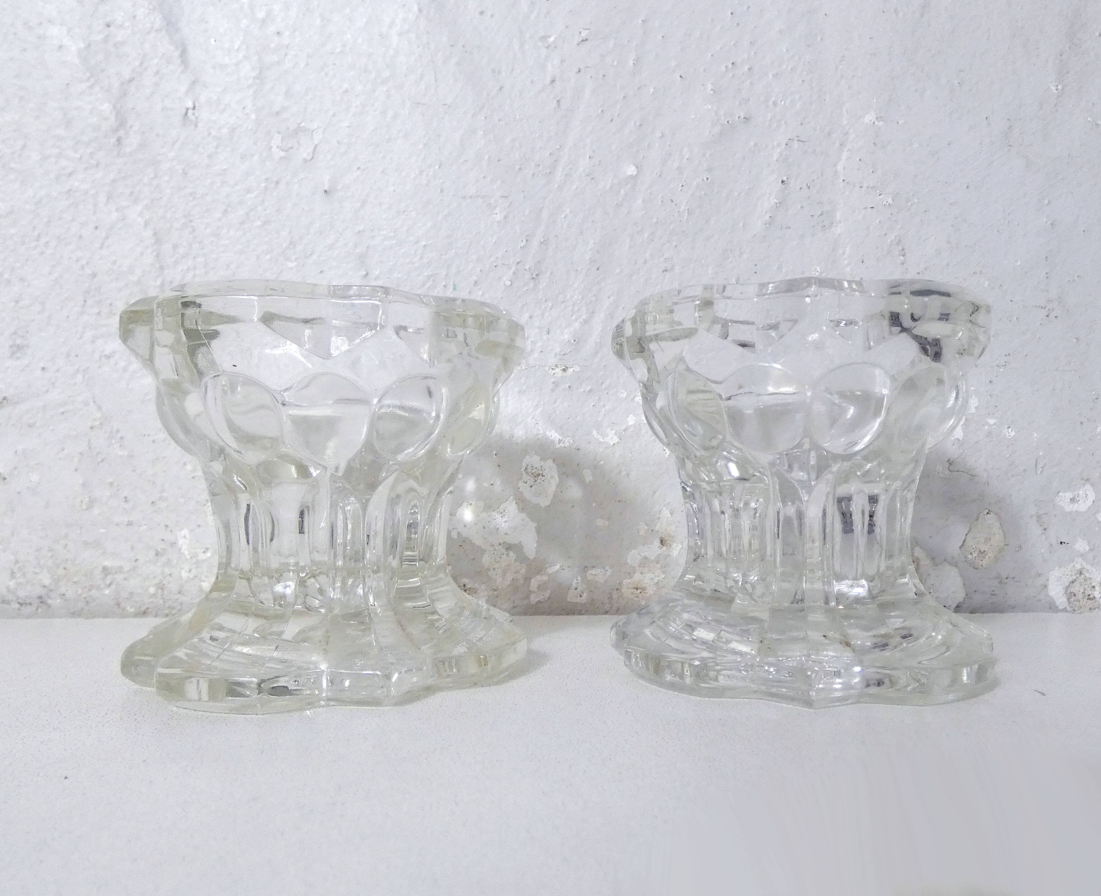 Pair of vintage glass candle holders