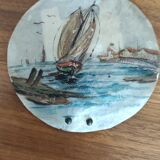 Old rigging painted on mother-of-pearl shells