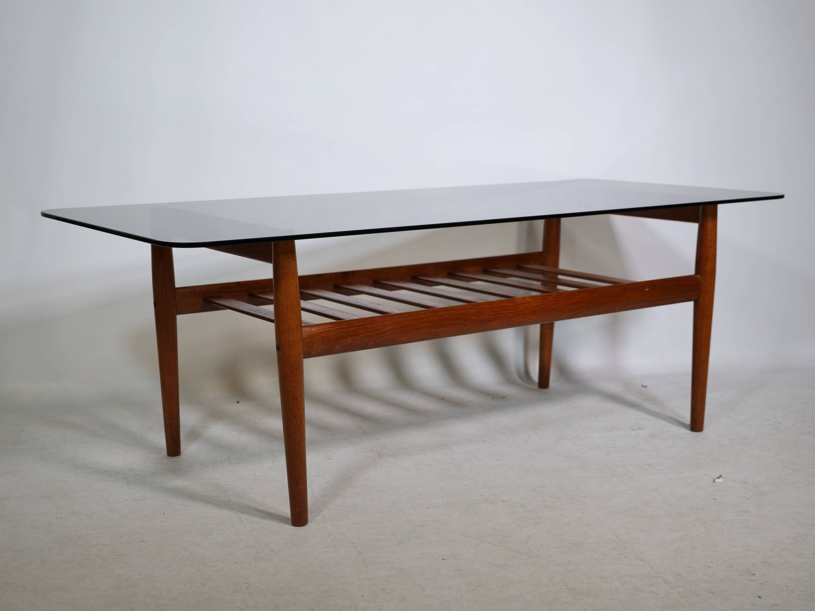 Mid-Century Design Teak Coffee Table with Smoked Glass by Möbel Mann, 1960s