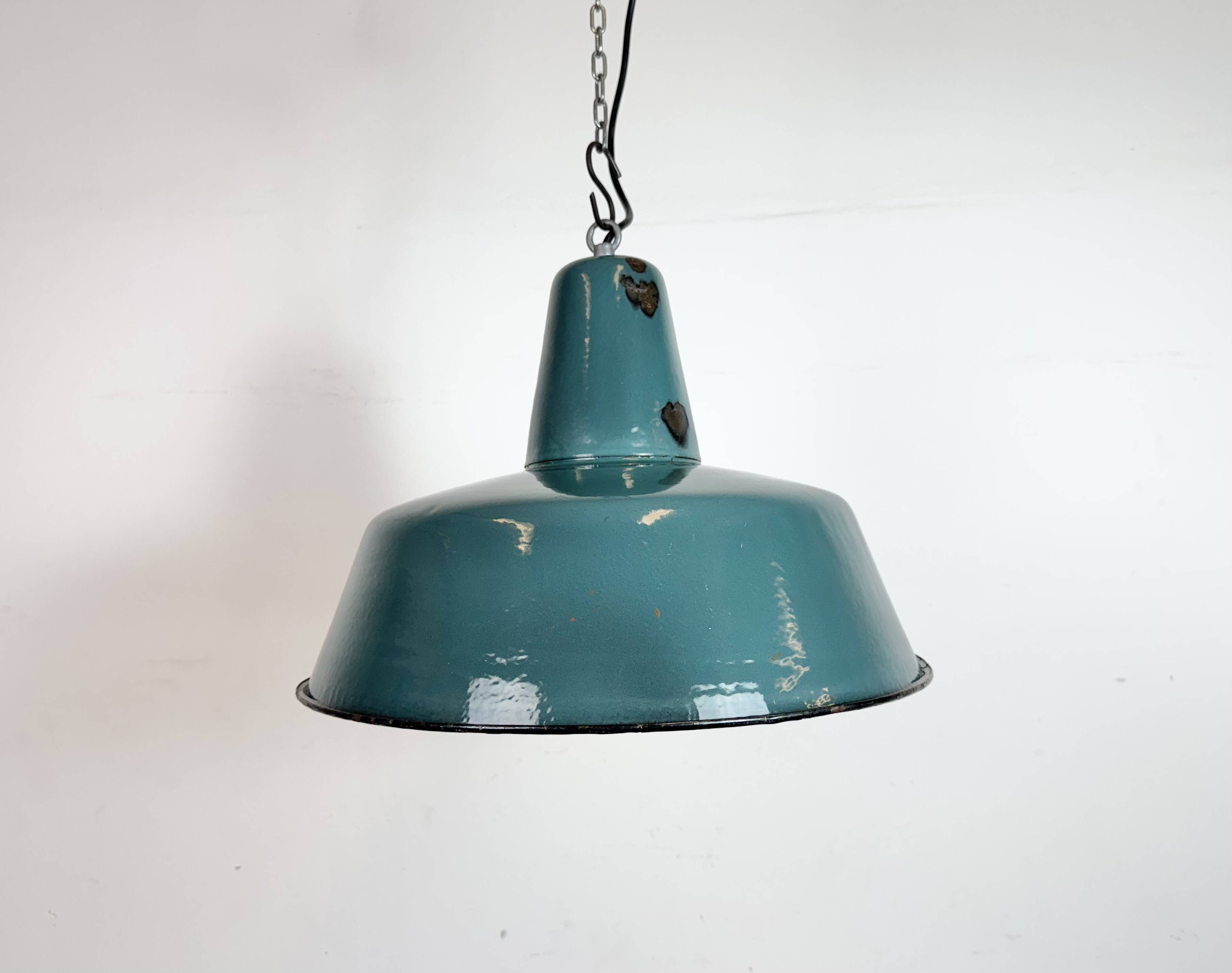 Large Industrial Petrol Enamel Factory Pendant Lamp, 1960s