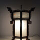 Asian wooden lantern carved with dragons and painted glass panels