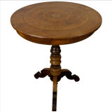 Tripod pedestal table in marquetry and mixed wood, Italy, 19th century
