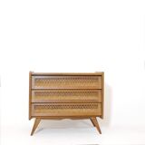 Wooden and rattan chest of drawers from the 60s.