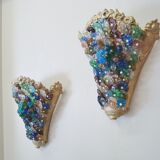 Paire d'appliques Murano vintage avec rosettes et grappes de verre coloré