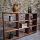 Old workshop shelf in French pine, industrial shoe cabinet, around 1900.