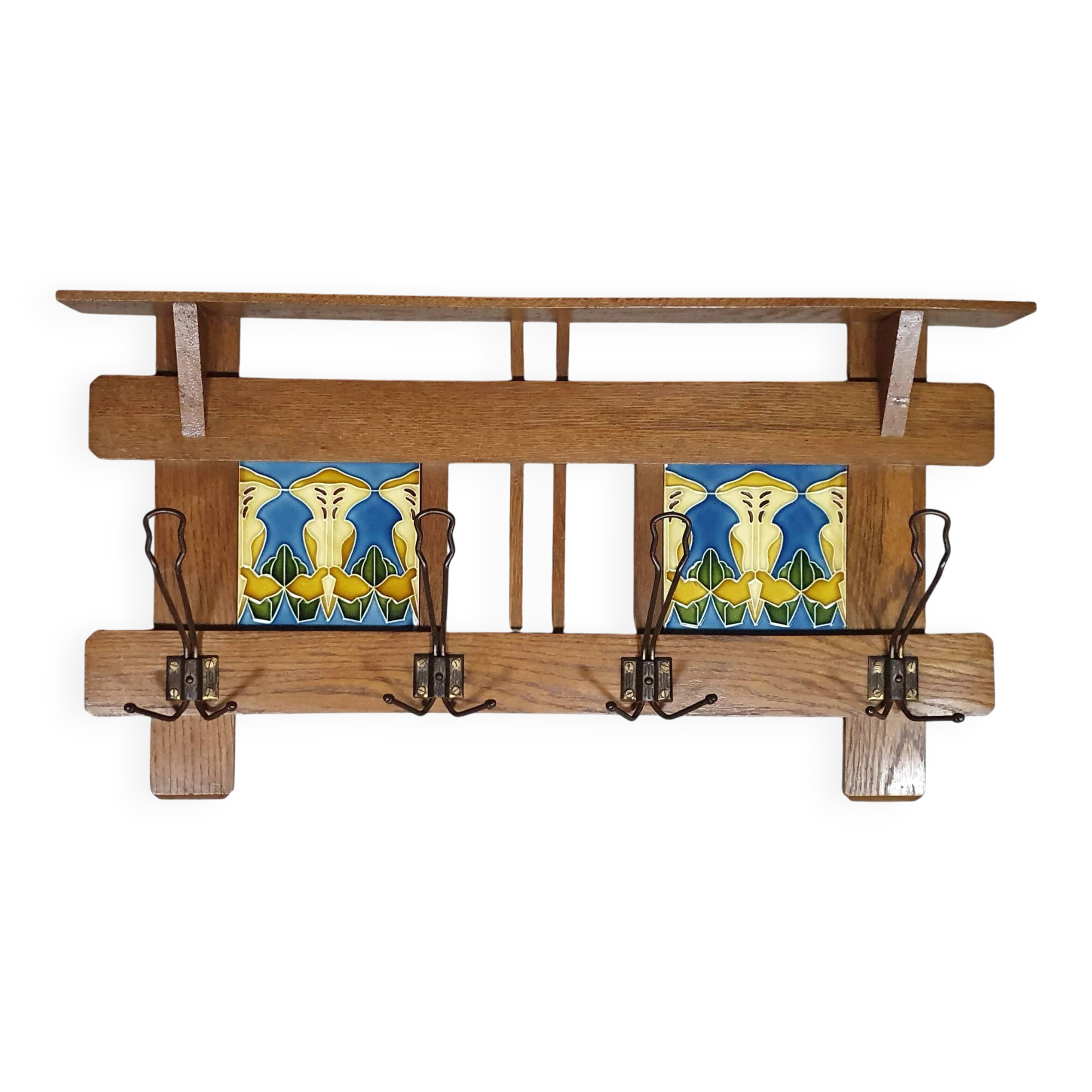 Art Nouveau wall coat rack with tiles