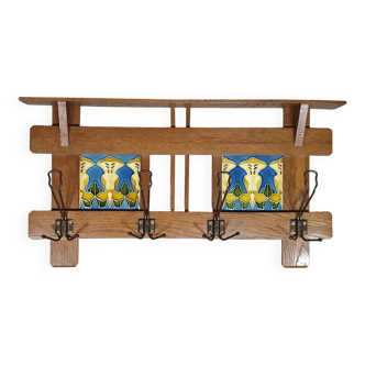 Art Nouveau wall coat rack with tiles