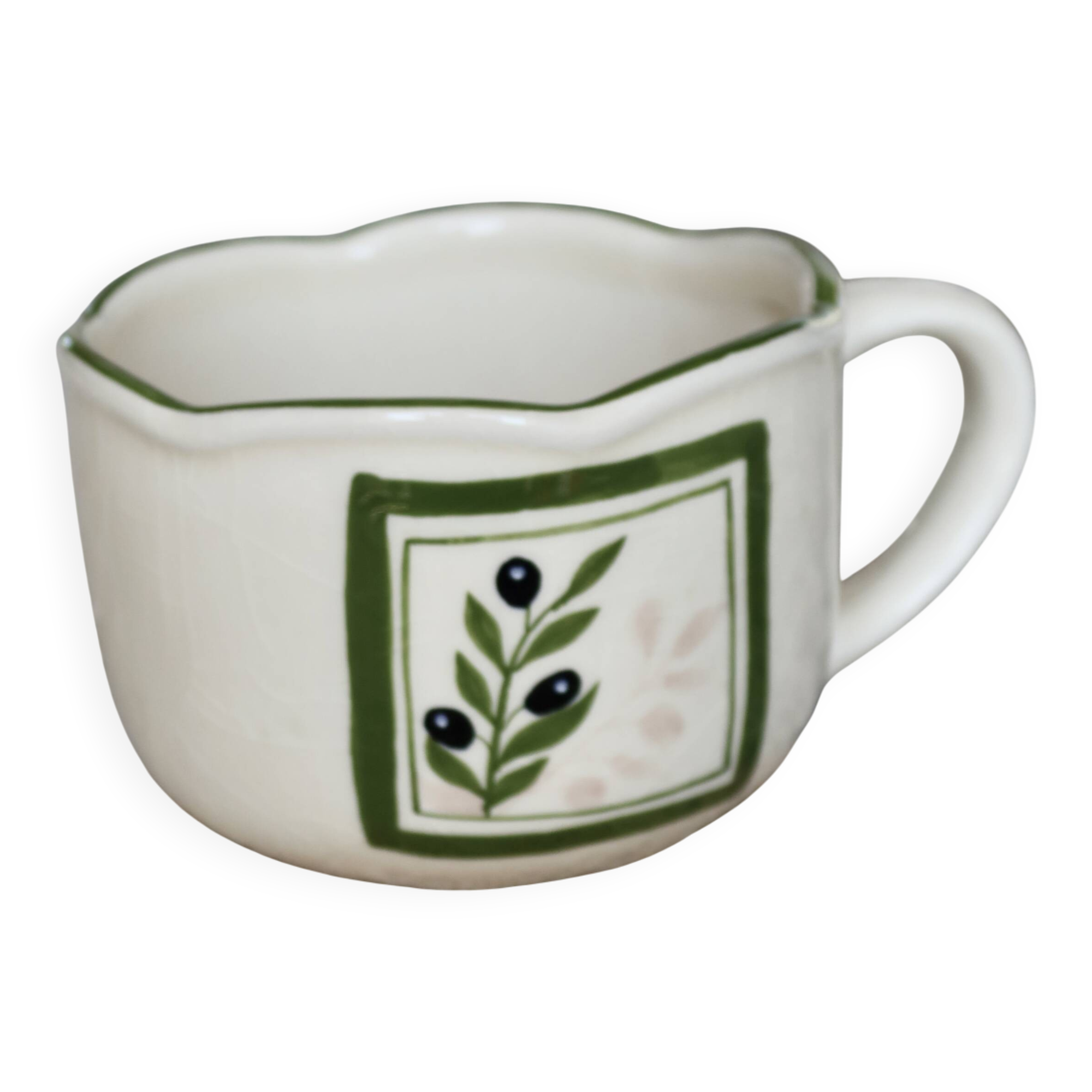 Vintage porcelain mug / large cup – Olive pattern