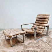 Fauteuil lounge vintage en cuir et chrome