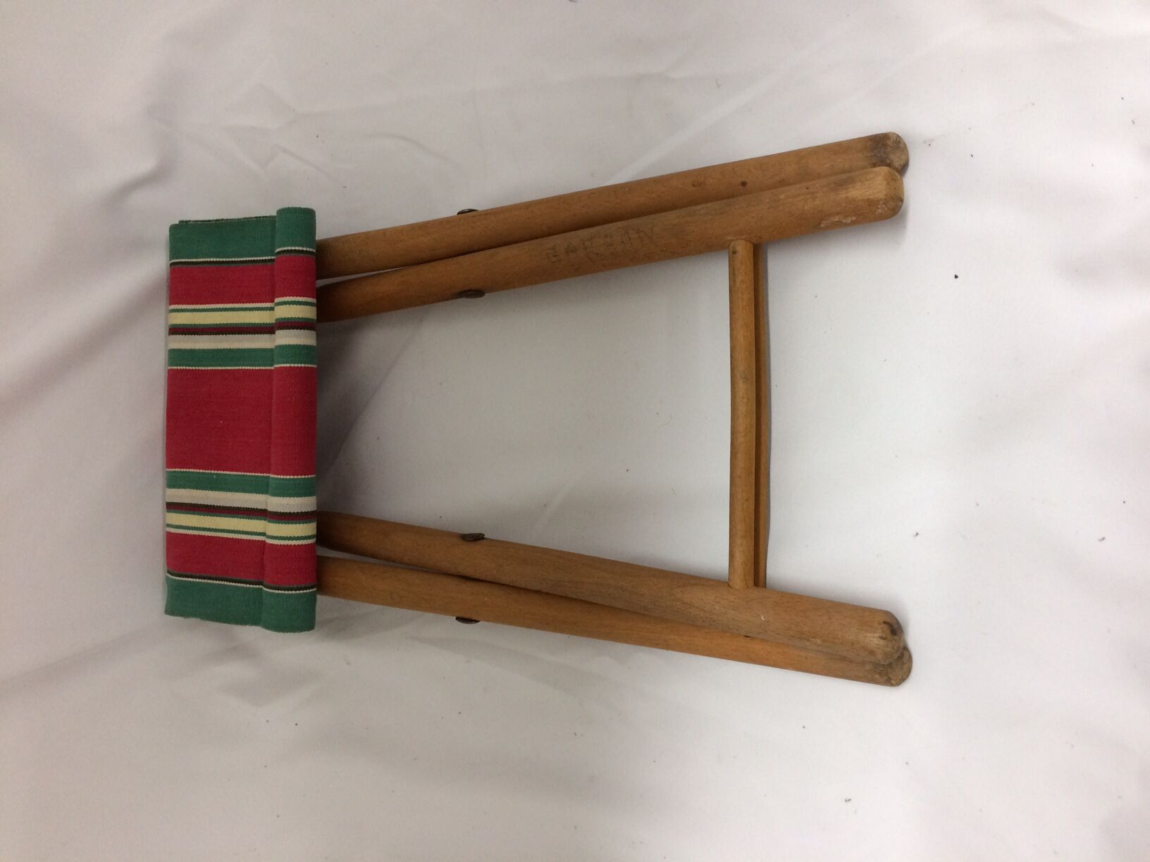 Old wooden folding and canvas  stool