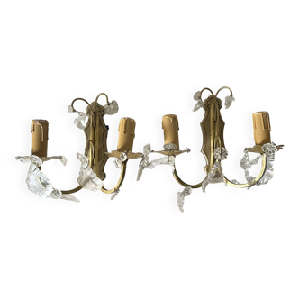 Pair of tassel and brass wall lights