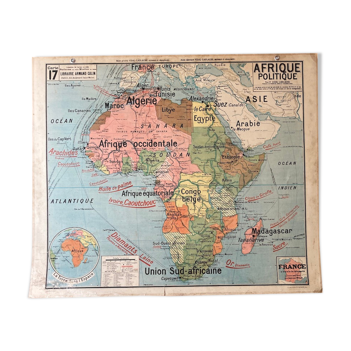 Old school map No.17/17bis Political Africa Vidal-Lablache - Armand Colin