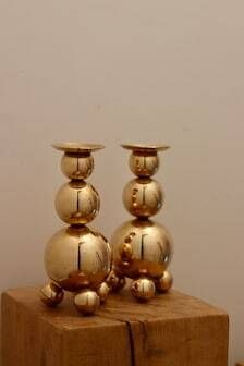 Pair of Swedish Brass Candle Holders, Mid-Century Style, Signed Gusum, Dated 1982