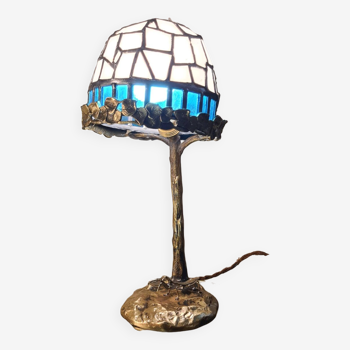 Small bronze praying mantis lamp, art nouveau, 32x15 tiffany style glass
