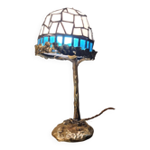 Small bronze praying mantis lamp, art nouveau, 32x15 tiffany style glass