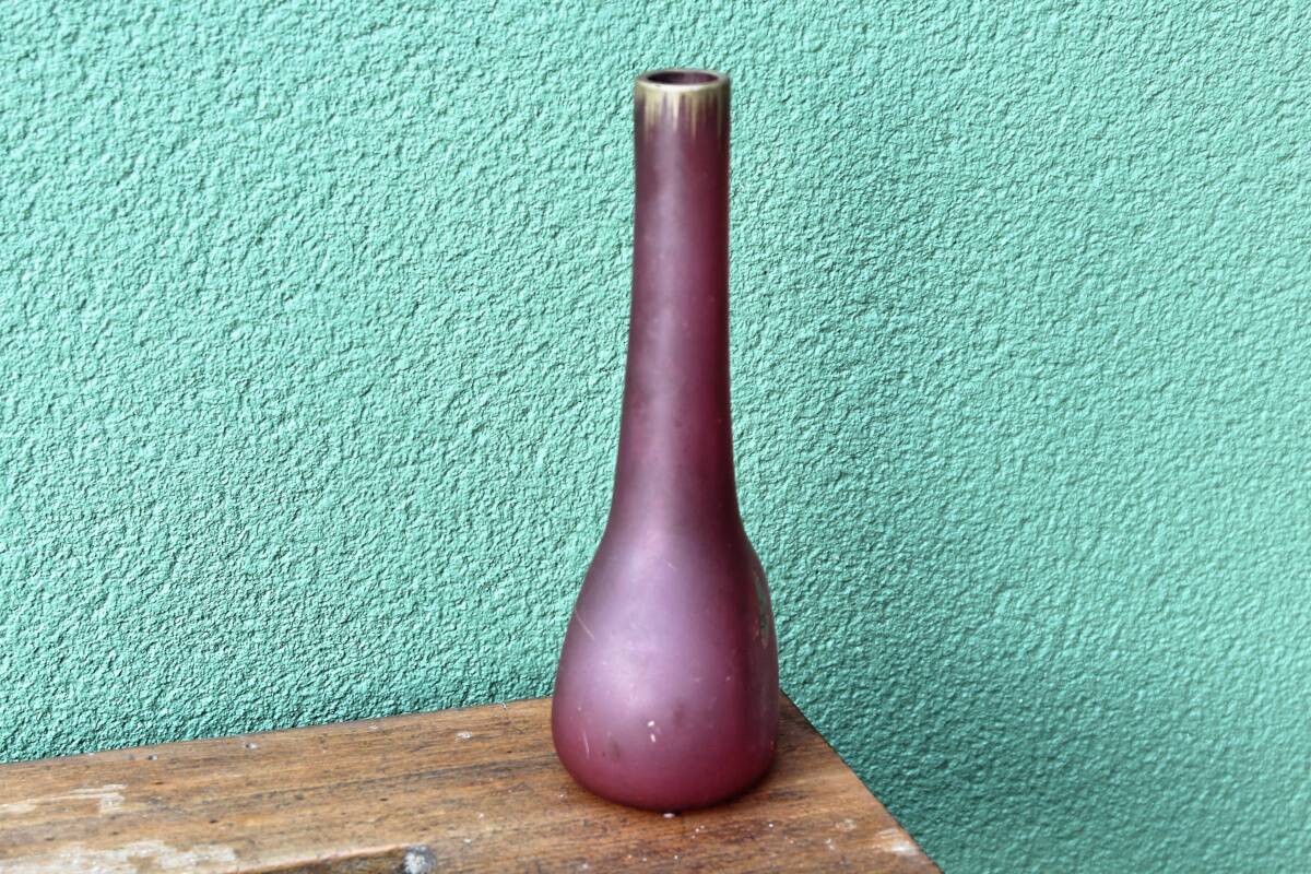 Blown soliflore vase in frosted glass, gold enameled