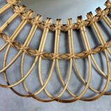 Round Sun Mirror in Rattan from the 1950s Spain Ibiza