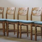 1960s Danish brutalist oak Razorblade dining chairs attributed to Henning Kjærnulf