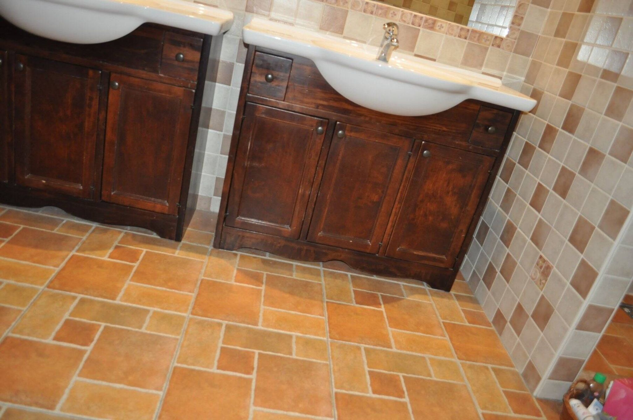Vintage Poplar Wood Vanity Cabinet with Wash Basin, 1960s, Set of 2