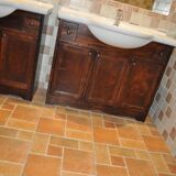 Vintage Poplar Wood Vanity Cabinet with Wash Basin, 1960s, Set of 2