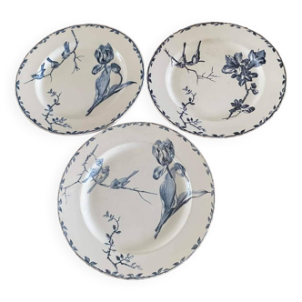 Lot de 3 assiettes plates en faïence Terre de Fer HB & Cie Choisy le Roi, Modèle Oxford.