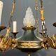 Lustre de style Empire en bronze, tôle verte et flamme en verre moulé