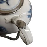 Antique German Porcelain Meissen Zwiebelmunster Teapot with silver, mid 180