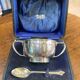 Silver sugar bowl and spoon