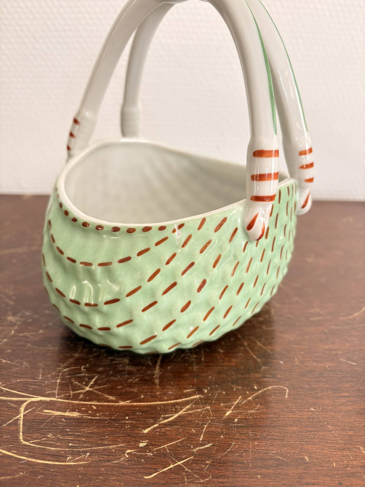 Vintage Mid 20th Century Limoges ULM Porcelain Basket with Handle