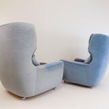 Ensemble de 2 fauteuils mohair bleu glacier Carl Straub