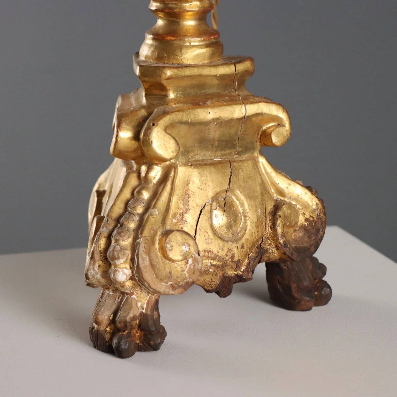 Antique carved and gilded wooden candelabrum, Italy, 19th century