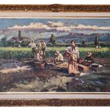 Harvesting the crop - Large Frame Post Impressionist Oil