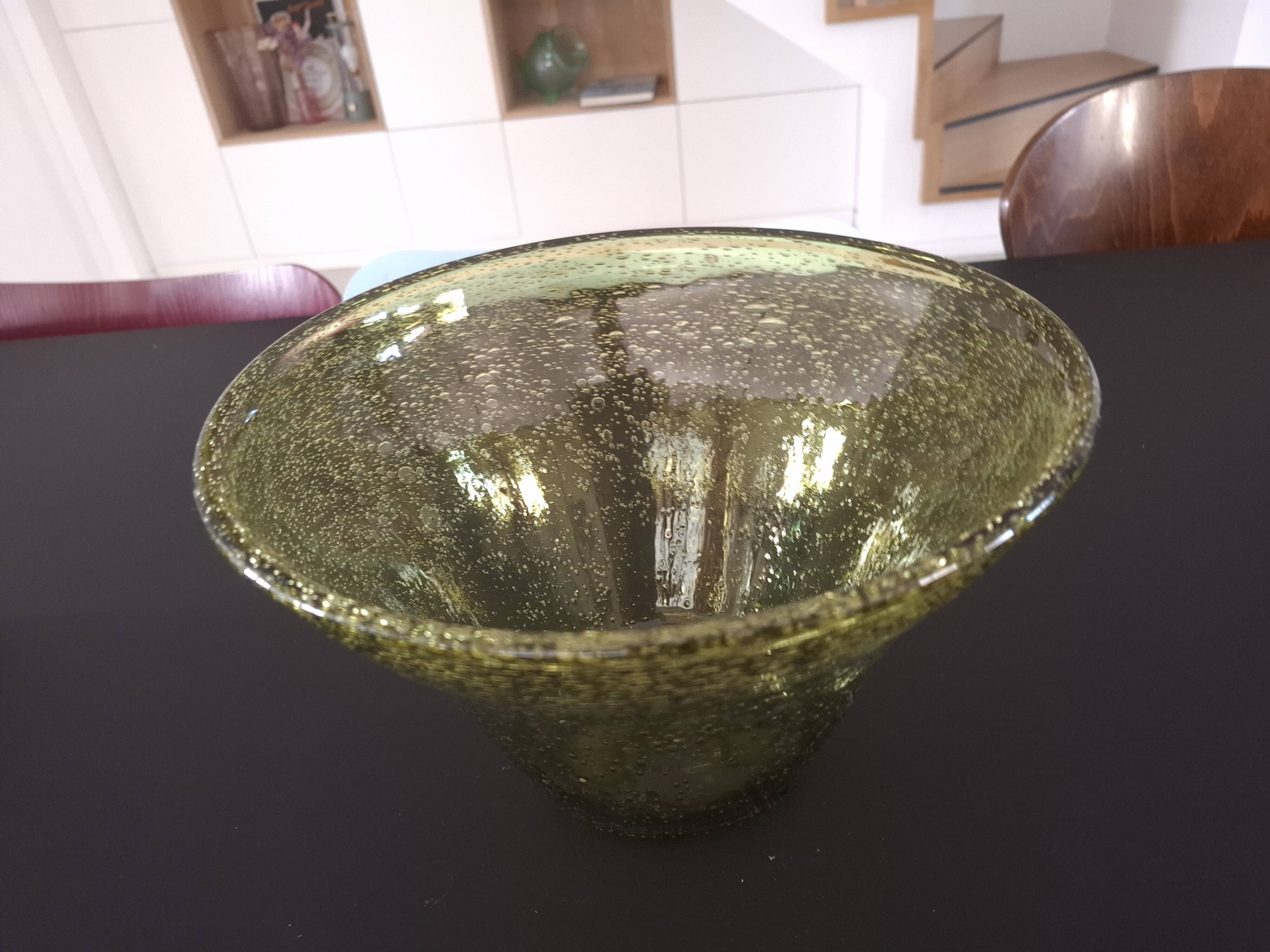 Large blown biot glass salad bowl