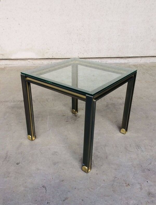 Steel and Brass Square Coffee Table, Belgium, 1980s