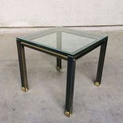 Steel and Brass Square Coffee Table, Belgium, 1980s