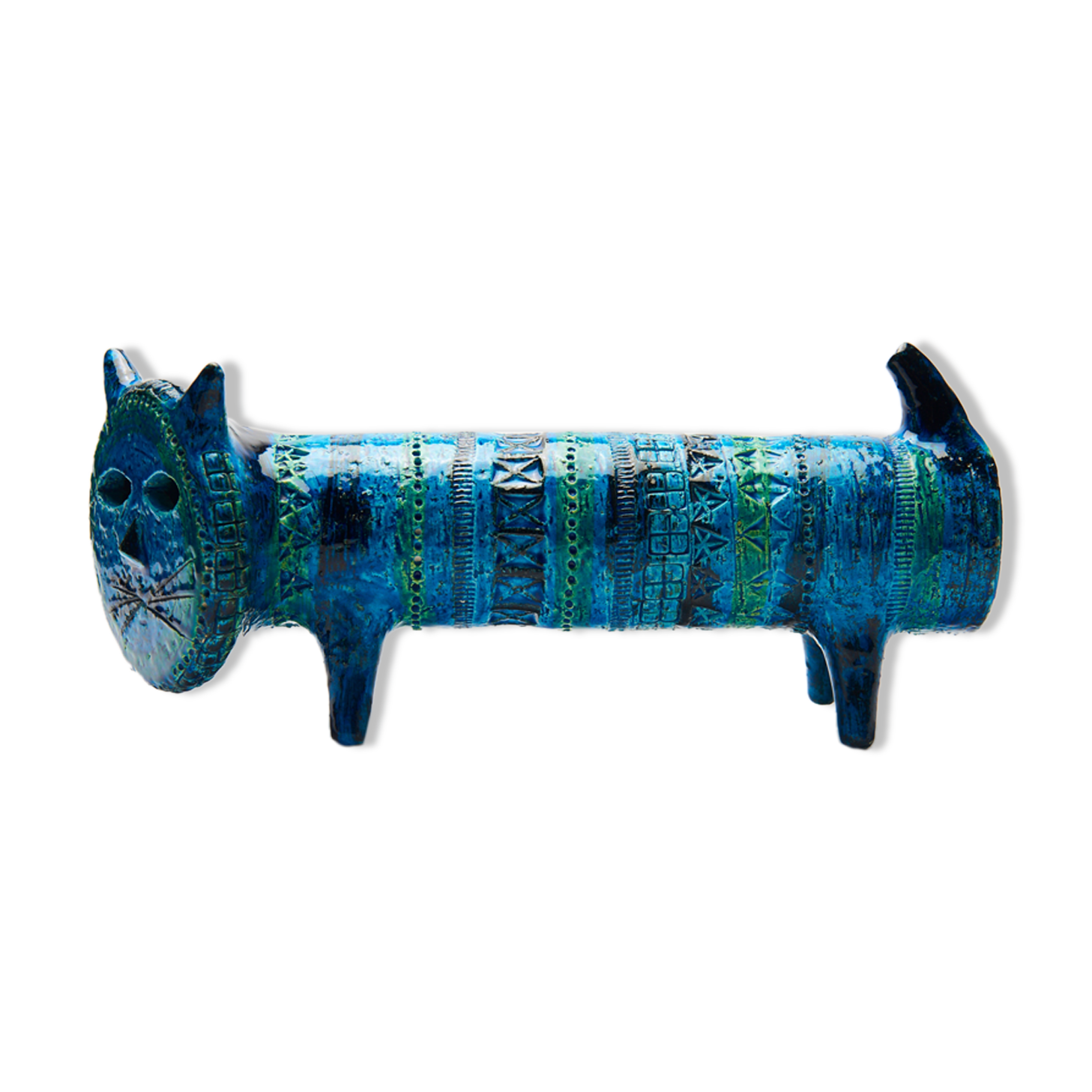 Le Chat by Aldo Londi for Bitossi in blue ceramic, circa 1950