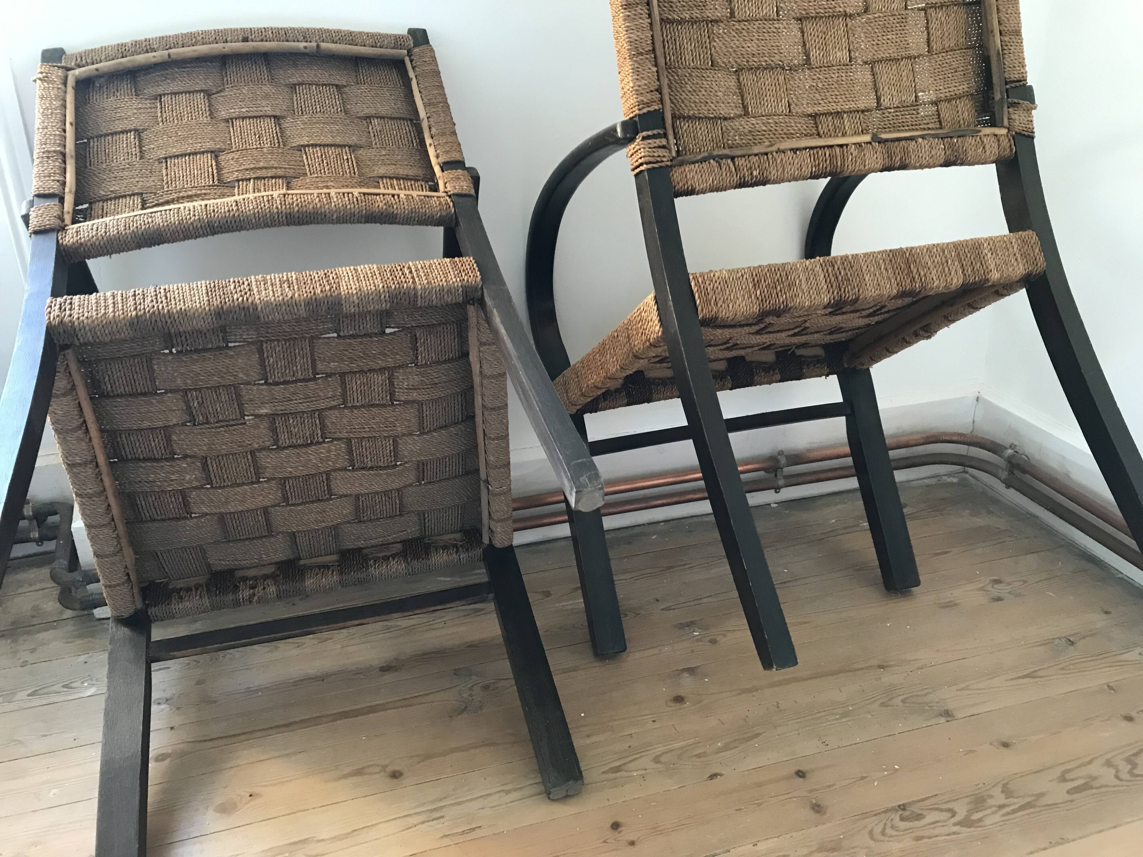 Pair of vintage rope armchairs, wooden frame, Sweden, 1960, Axel Larsson