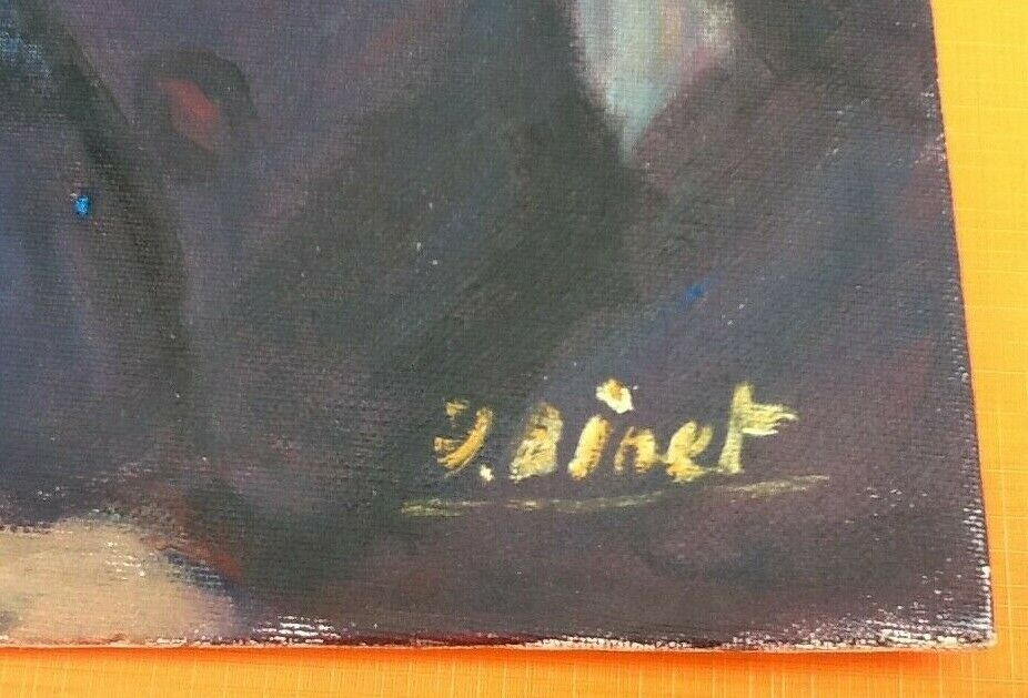 Painting painting on cardboard panel int-case J. Binet Portrait Woman