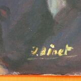 Painting painting on cardboard panel int-case J. Binet Portrait Woman