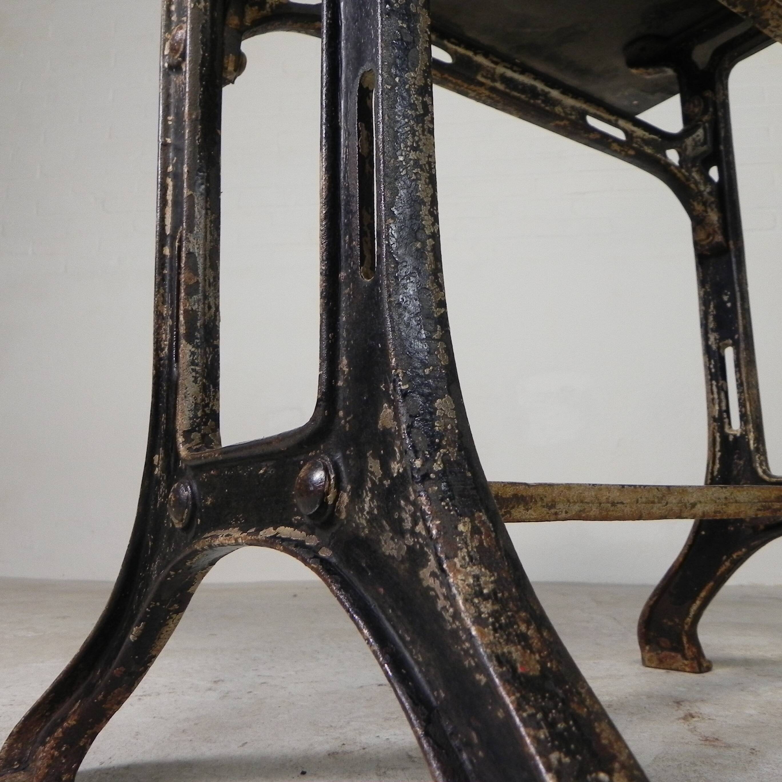 Industrial table, garden table with hard stone slab on cast iron frame, 1930s