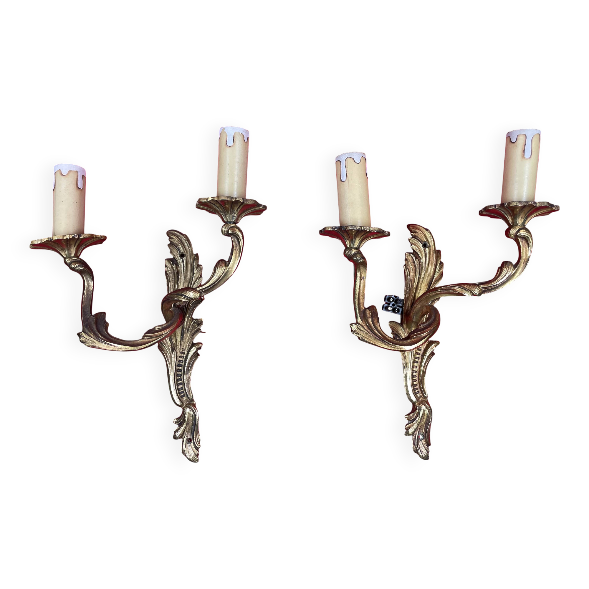 Pair of Louis XV style wall lights, Baroque, gilded bronze