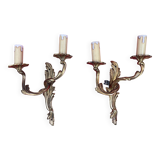 Pair of Louis XV style wall lights, Baroque, gilded bronze