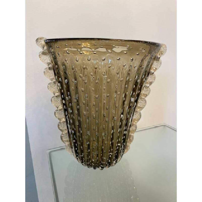 Contemporary handmade fume' with air balls murano glass style vase