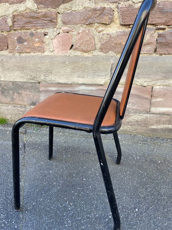 Chaise d'école vintage simili cuir 1960