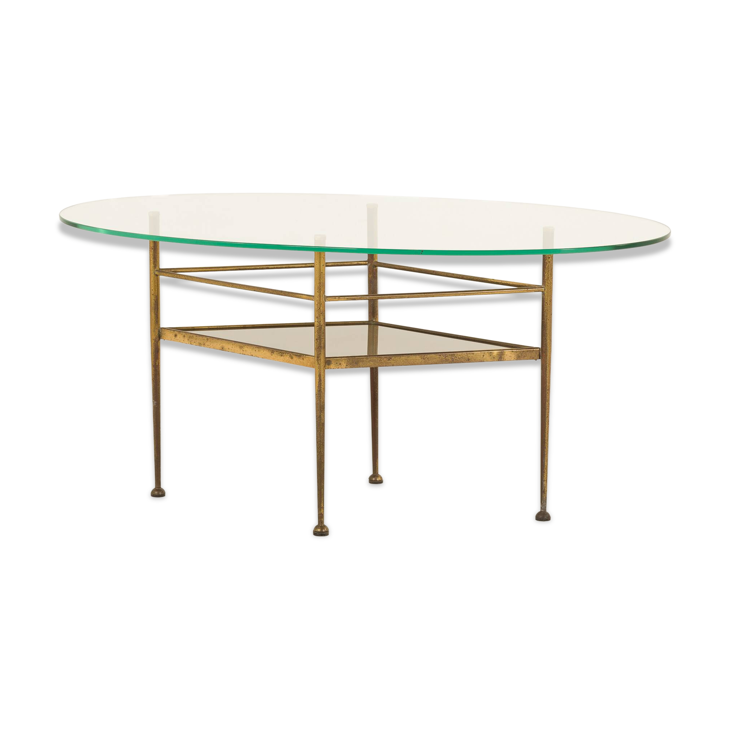 Table en verre et laiton de style italien des années 1970, inspirée par Gio Ponti.