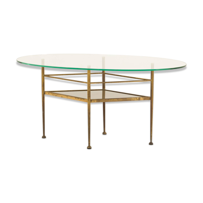 Table en verre et laiton de style italien des années 1970, inspirée par Gio Ponti.