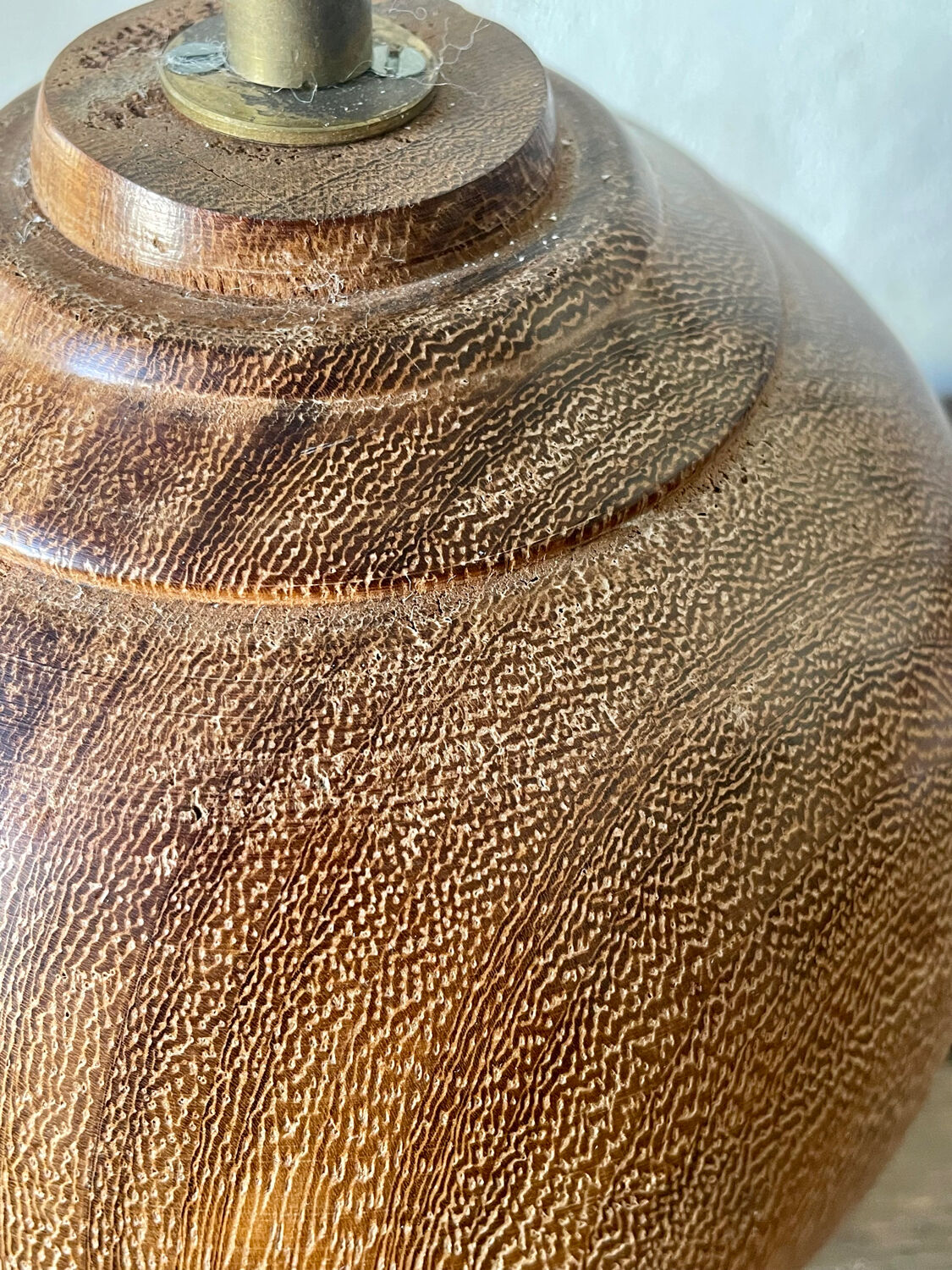 Carved solid wood lamp, vintage Art Deco 1930