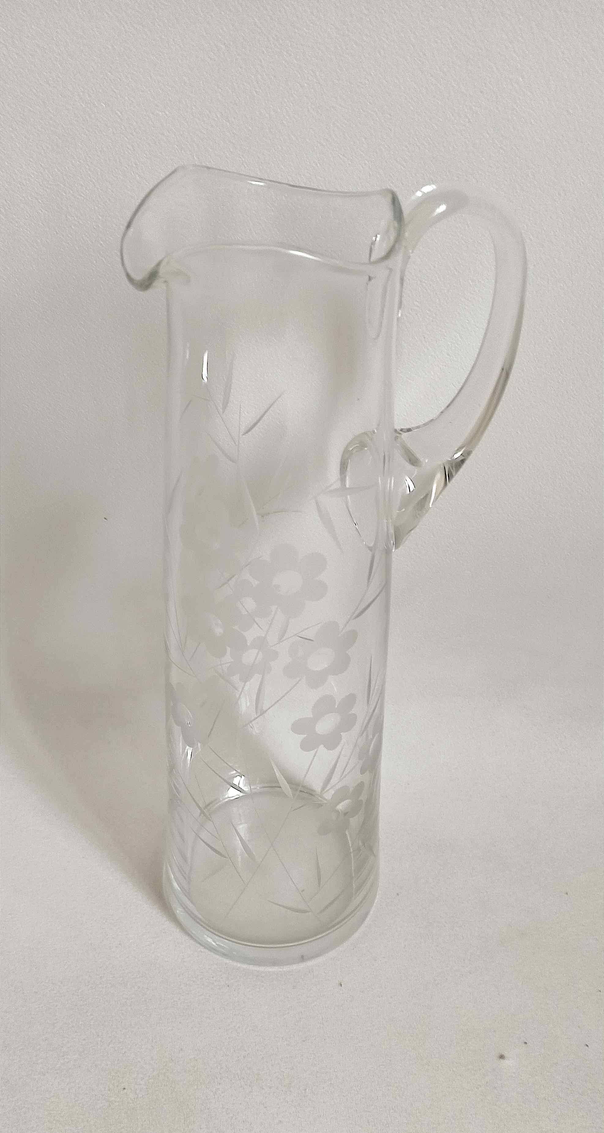 Chiseled crystal pitcher with floral decor 1950s Height 34 cm